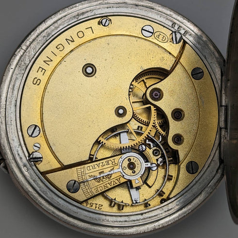 Around 1911 Antique Longines pocket watch Niello decorated silver side case Works well