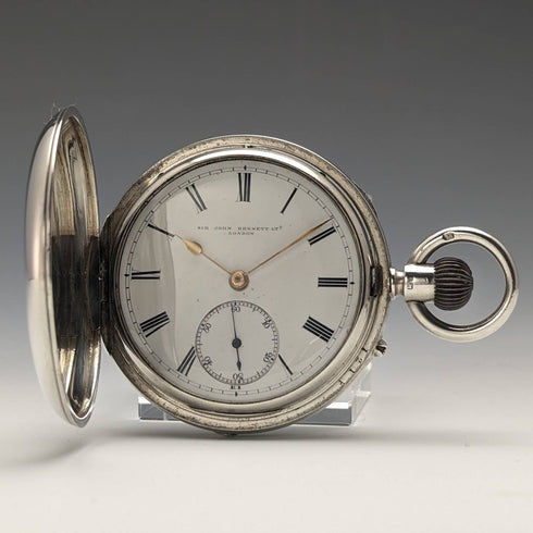 1892 British antique John Bennett pocket watch Silver side hunter case works well