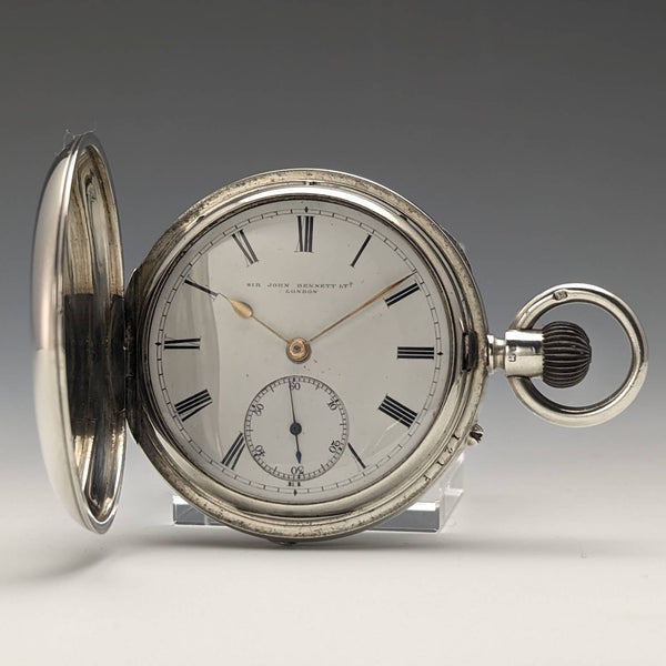 1892 British antique John Bennett pocket watch Silver side hunter case works well