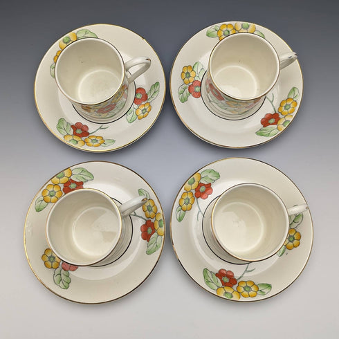 Set of 4 demitasse cups and saucers, circa 1930s, from Bridgewood, England.