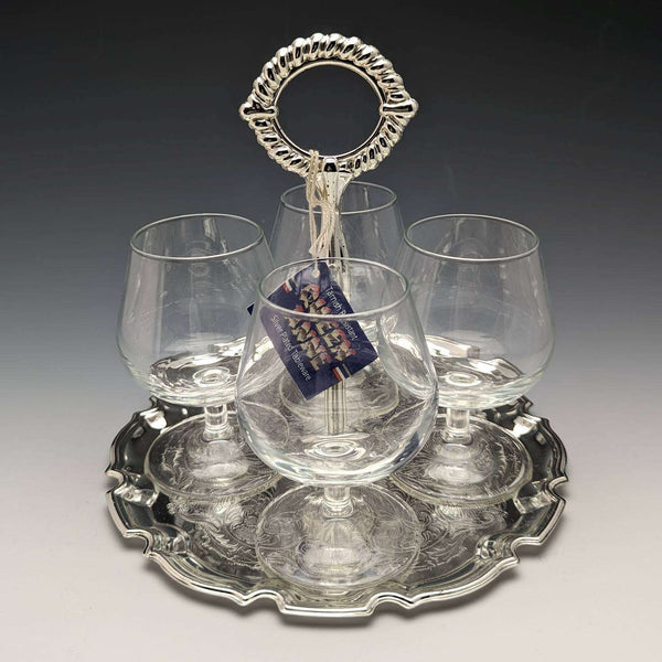 British Vintage Silver Plate & Glass Drink Server Set Queen Anne
