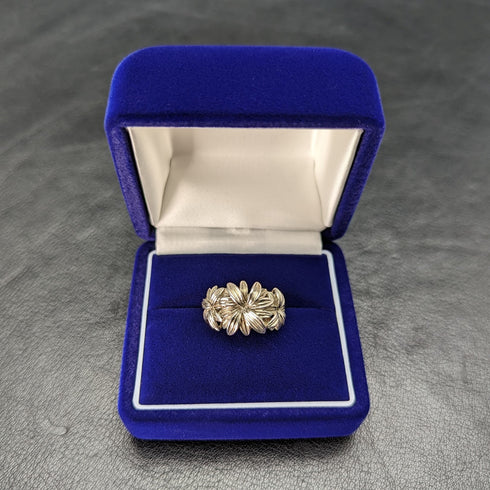 British Vintage Jewelry Flower Engraving Sterling Silver Ring