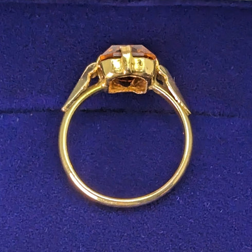 英国ヴィンテージジュエリー アンバーカラーストーン ロールドゴールドリング(12号) 指輪