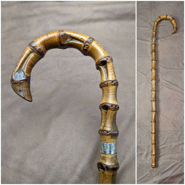 1909 British Antique Men's Walking Stick Thick Bamboo Shaft 84cm