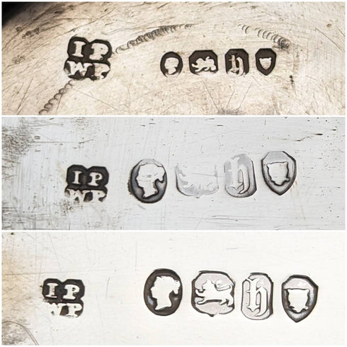 1863 British Antique Sterling Silver Lid Glass Vessel Set of 3 Pittway Brothers