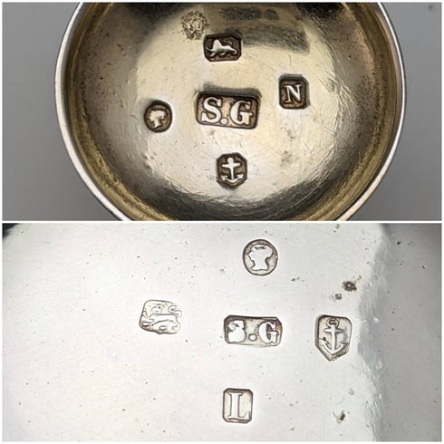 大約 1860 年英國古董純銀鹽盤和勺子 4 件套