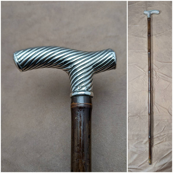 1890年 英国アンティーク 紳士用ステッキ 杖 純銀ダービーハンドル 92cm