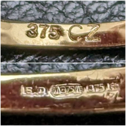 British Vintage Jewelry Cubic Zirconia x5 9ct Gold Ring (Size 10)