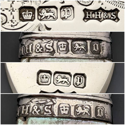 1907年 英国アンティーク 白蝶貝ハンドル 純銀ブレード カトラリー6ペアセット 木箱入り