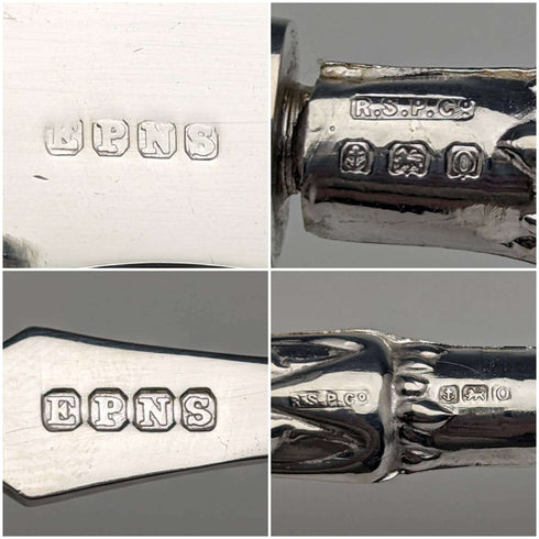 1938 British Vintage Pure Silver Handle Knife & Spoon Set Raeno Silver Plate Co