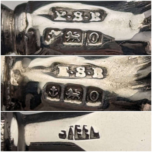 1913 British Antique Pure Silver Handle Shoehorn Button Hook Set ES Barnsley