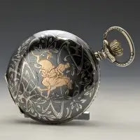 アンティーク 銀製パウダーコンパクトミラー 銀製装飾品 ニエロ象嵌 アンティーク 銀製パウダーコンパクトミラー 銀製装飾品 ニエロ象嵌