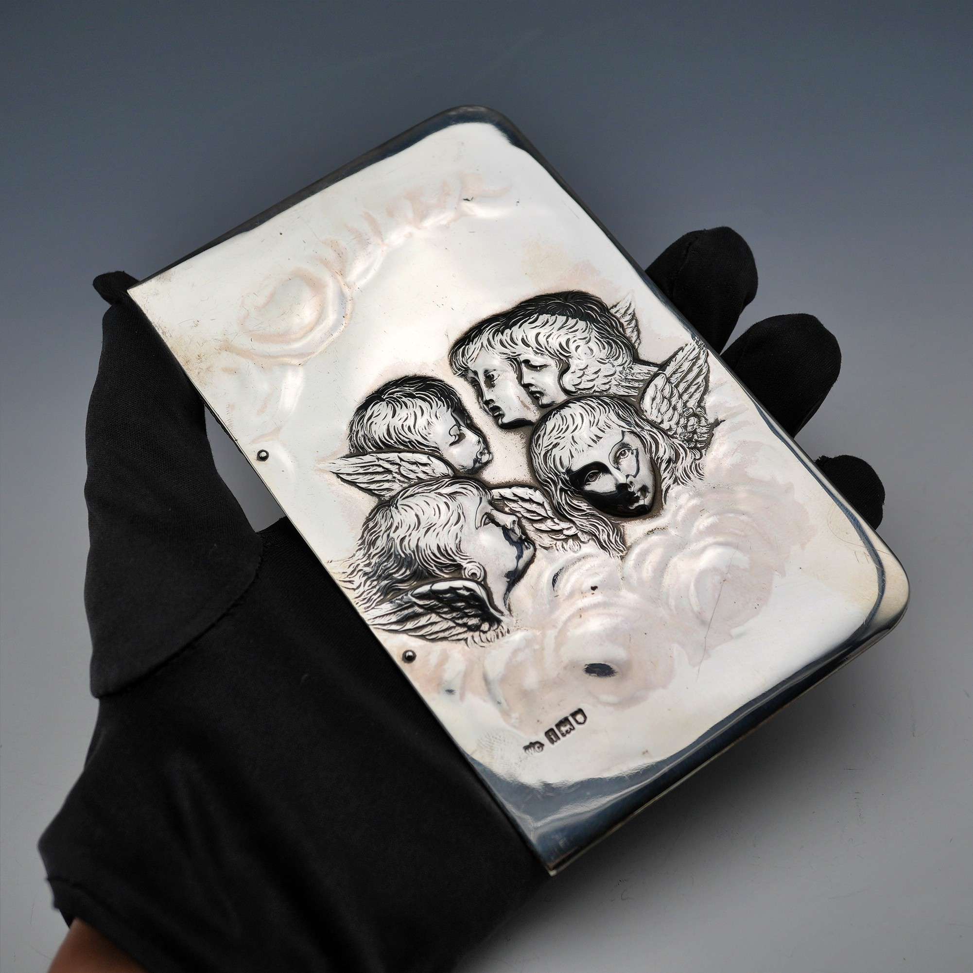 1904年 英国アンティーク 純銀製 聖書表紙 レイノルズ・エンジェルズ William Comyns 1904 Antique English Sterling Silver Bible Cover, Reynolds' Angels