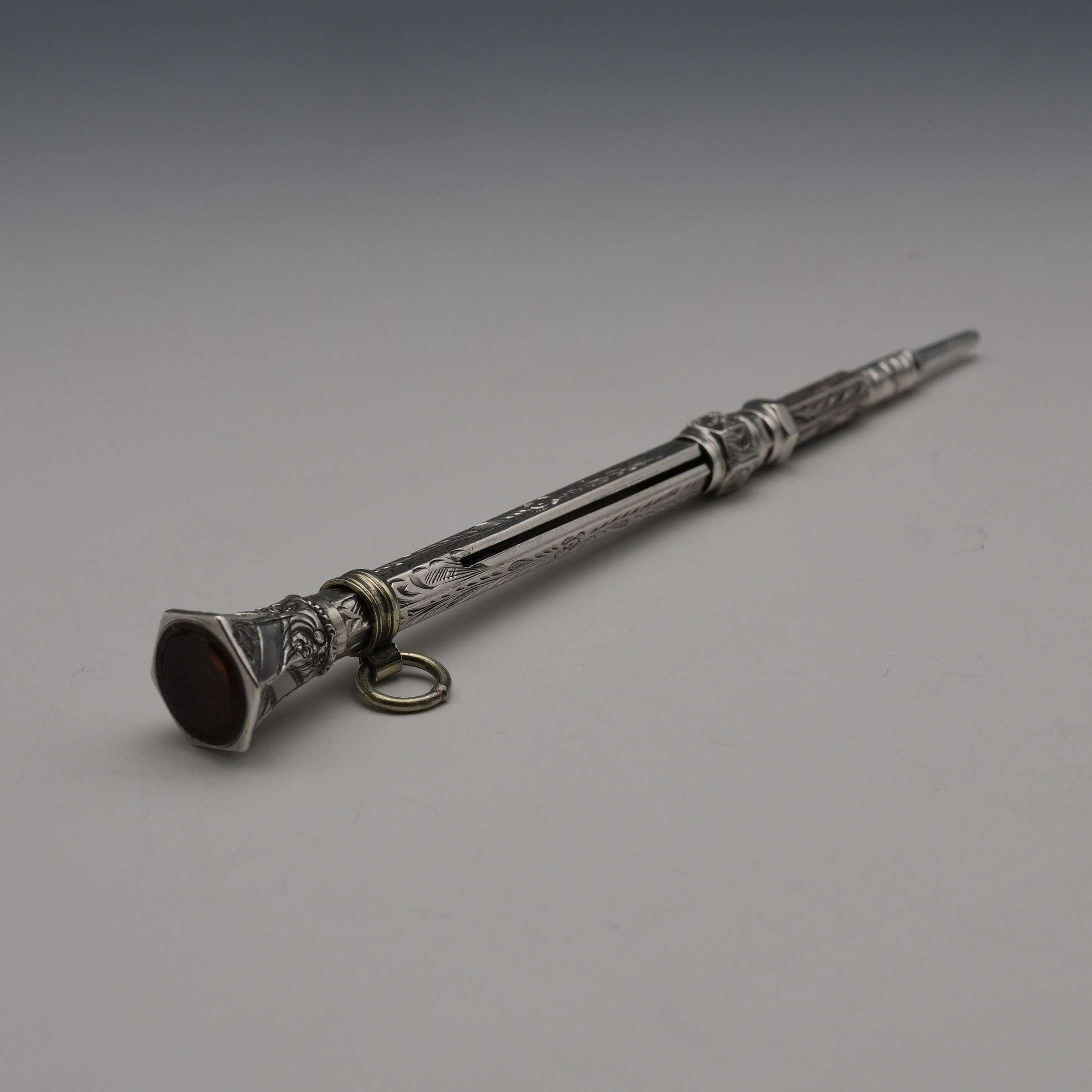 ◆1895年製 英国製 購入6万円！HG＆S社 純銀製（シルバー） 伸縮ペンシル 1900年頃 アンティーク 純銀製 推進式ペンシル 伸縮式 62-92mm