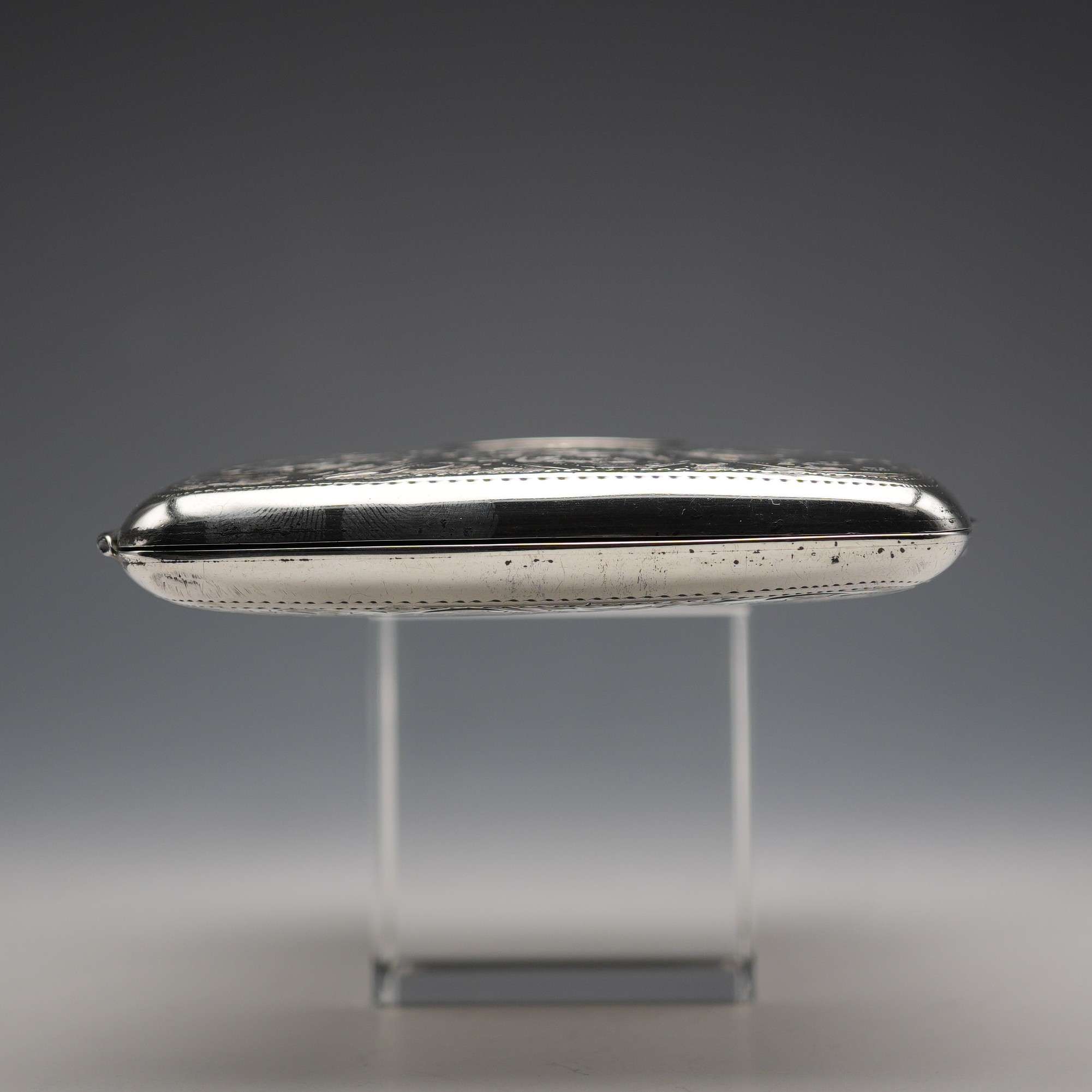 希少 美品 1899年製 イギリス製◆総純銀製（925/1000) パイプケース 1909年 英国アンティーク 純銀製 両開き型 カードケース 純銀ペンシル