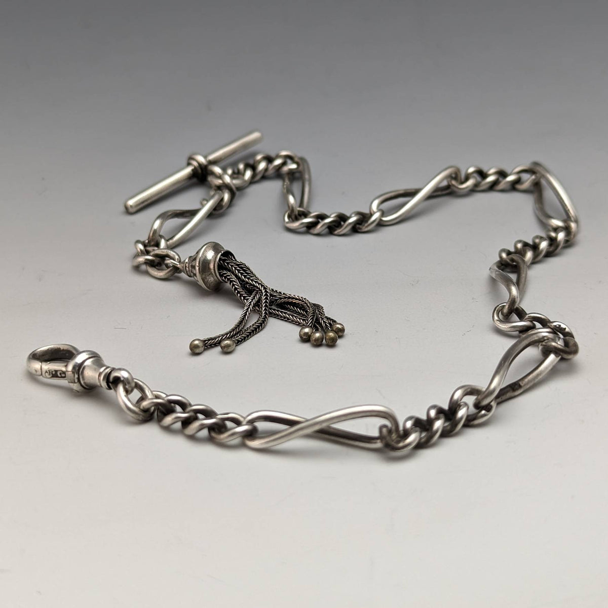 Around 1900 British Antique Sterling Silver Albert Chain 30g Fancy Lin ...