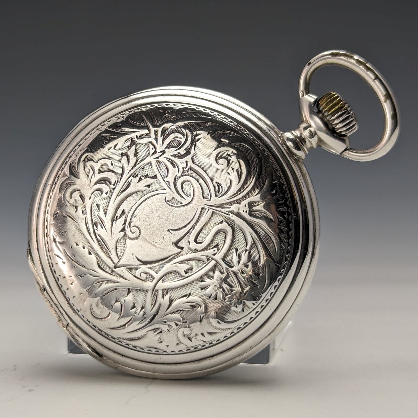 1910年頃 アンティーク ロンジン 懐中時計 アール・ヌーヴォー彫刻 銀