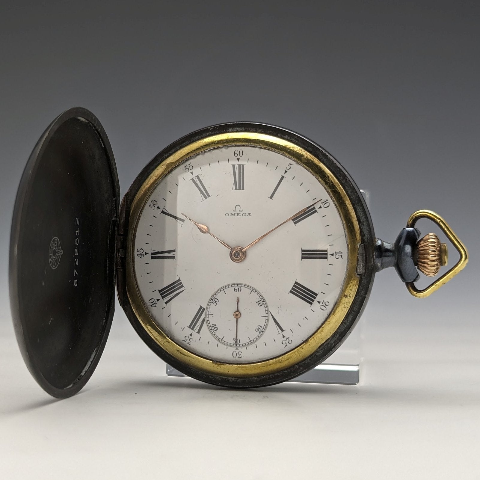 1923年頃 アンティーク オメガ 懐中時計 ガンメタル ハンターケース