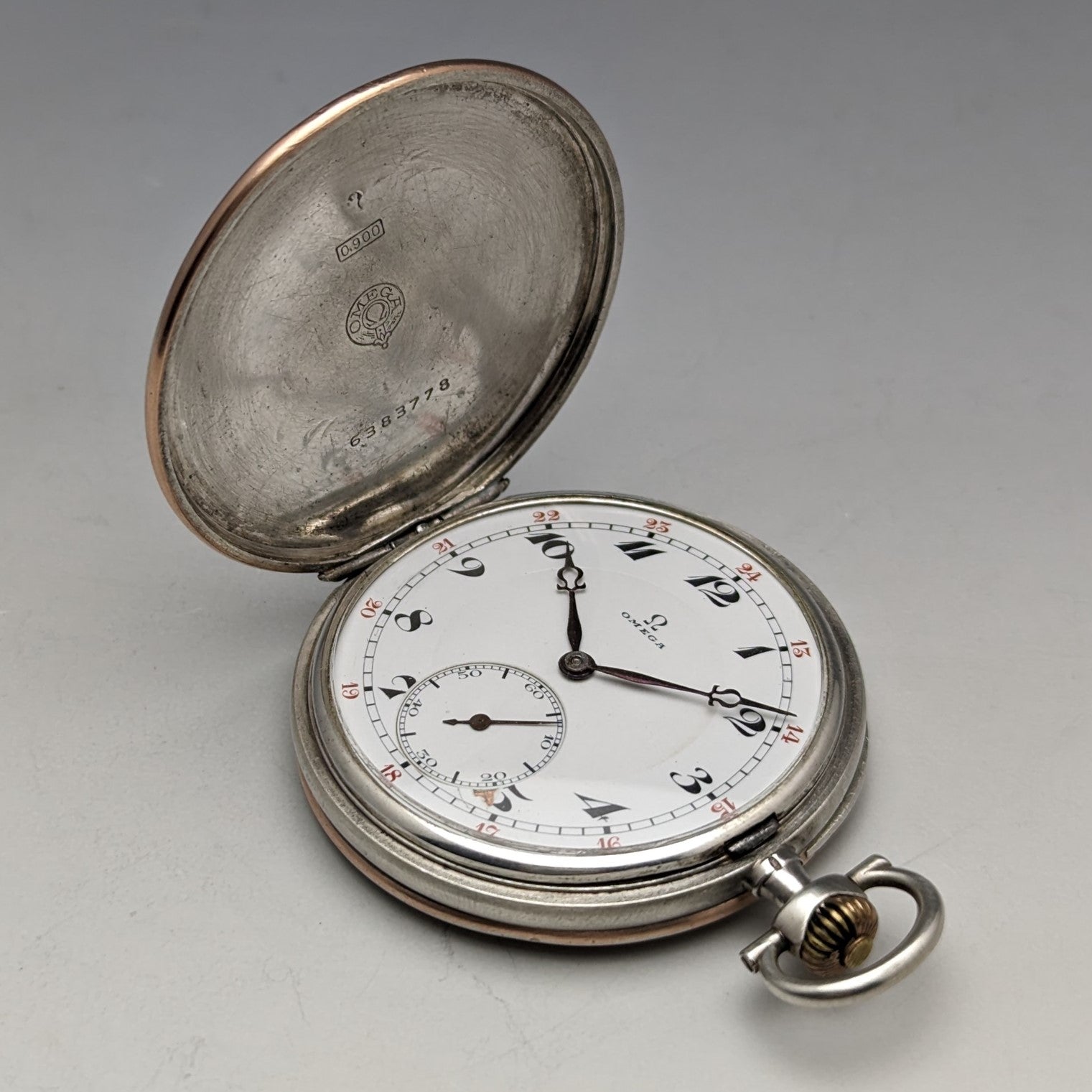 1915年頃 アンティーク オメガ 懐中時計 銀側薄型ハンターケース 
