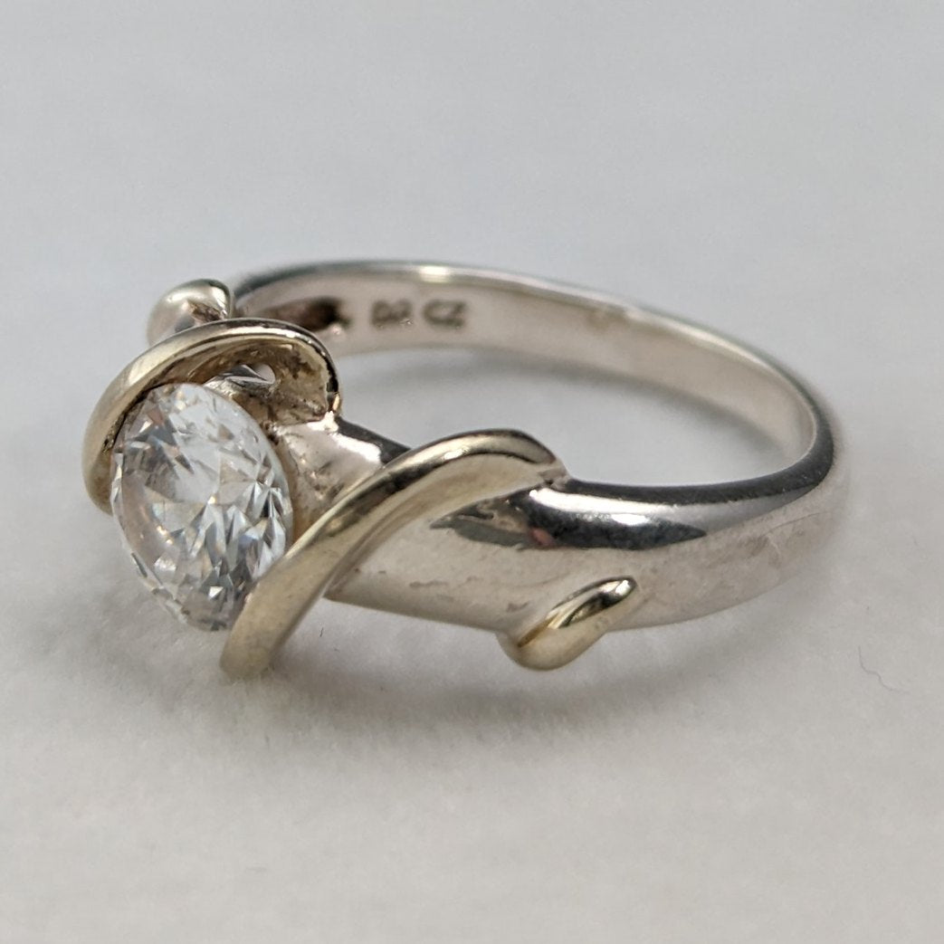 英国ヴィンテージジュエリー キュービックジルコニア 大型純銀リング 指輪スターリングシルバーストーン