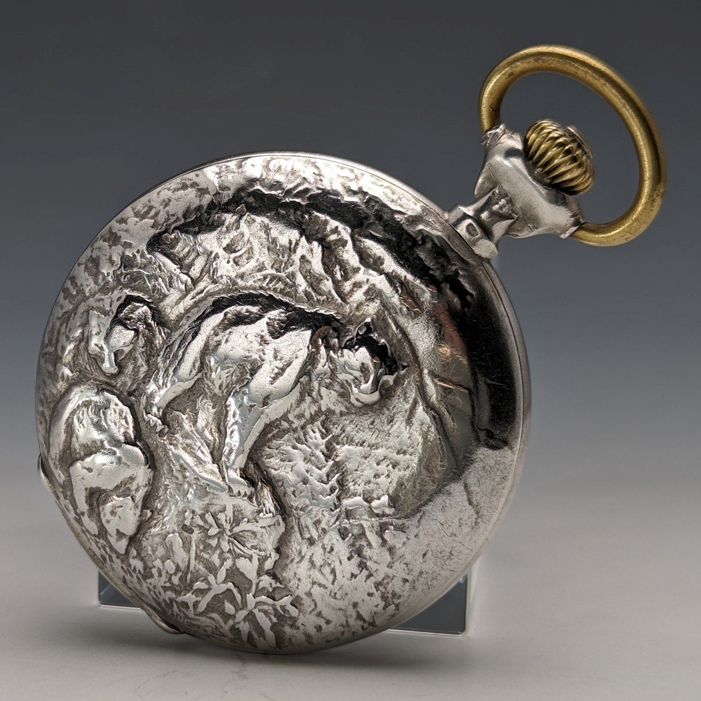 1912年頃 アンティーク ゼニス 懐中時計 彫刻銀側ハンター 動作良好 