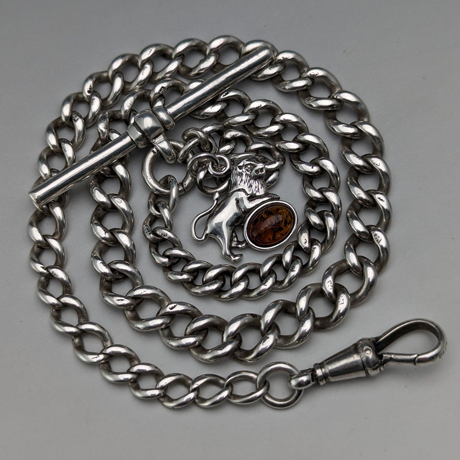新作本物保証英国アンティーク 1924年製 純銀製 シルバー フォブ 懐中時計鎖 イギリス製 時計