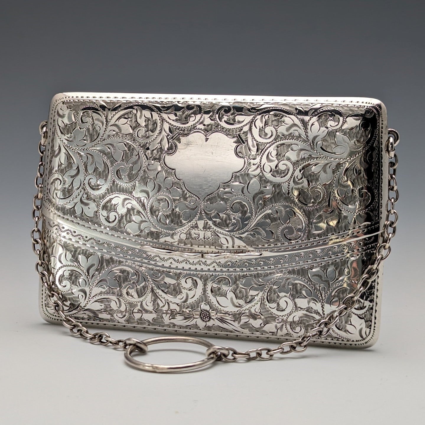 1906年 英国アンティーク 純銀製 チェーン付 カードケース 86g William Henry Sparrow 1906年 英国アンティーク 純銀製 チェーン付 カードケース 86g