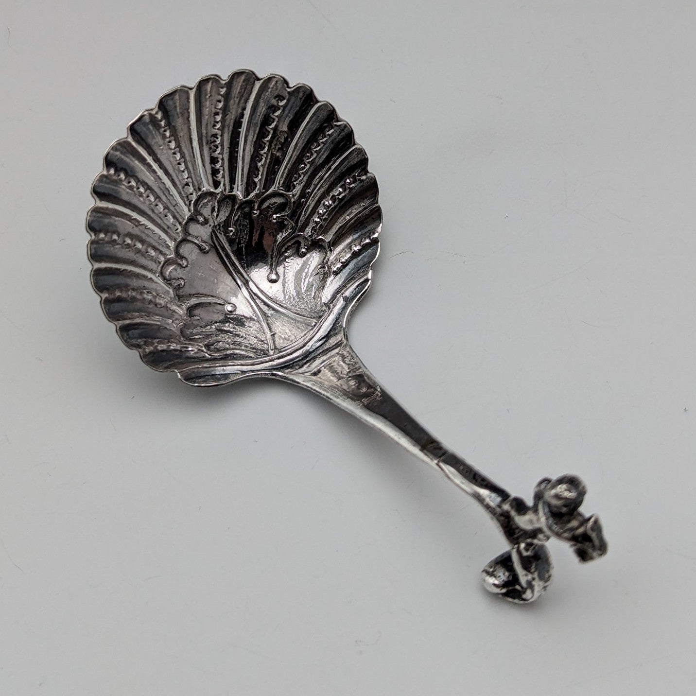 1890年頃 スイスアンティーク 純銀製 ティーキャディースプーン シェル 