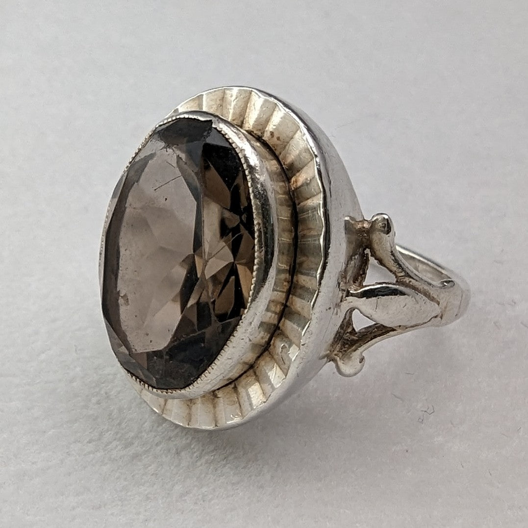1976年 英国ヴィンテージ ジュエリー 大型ブラウンストーン 純銀リング 指輪