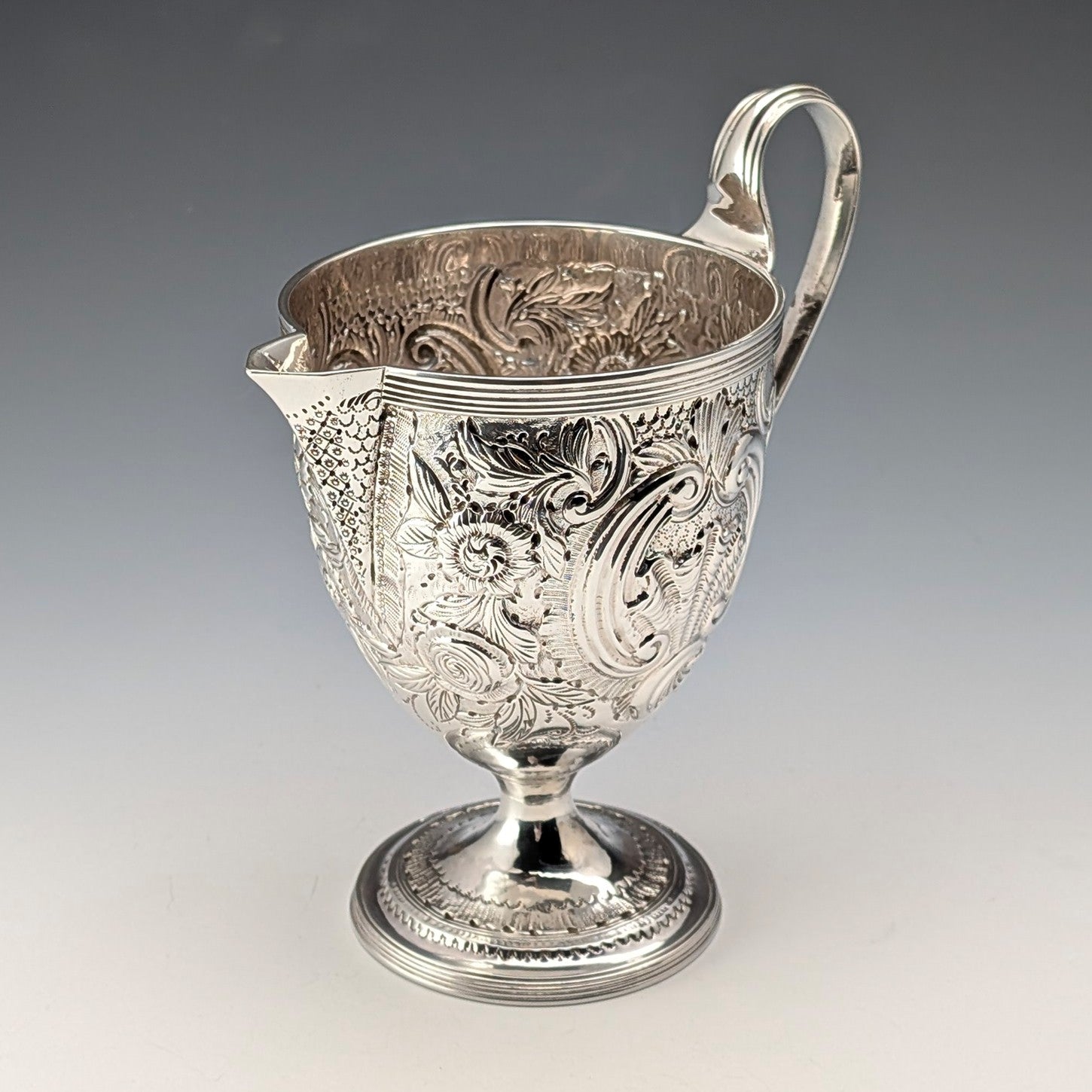 1896年 英国アンティーク 純銀製 インク壺＆受け皿セット Sibray