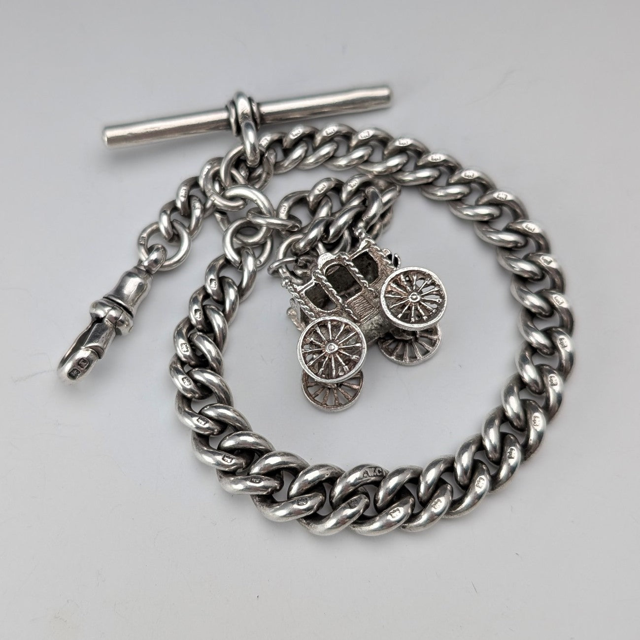 1890年頃 英国アンティーク 純銀製アルバートチェーン 65g 純銀