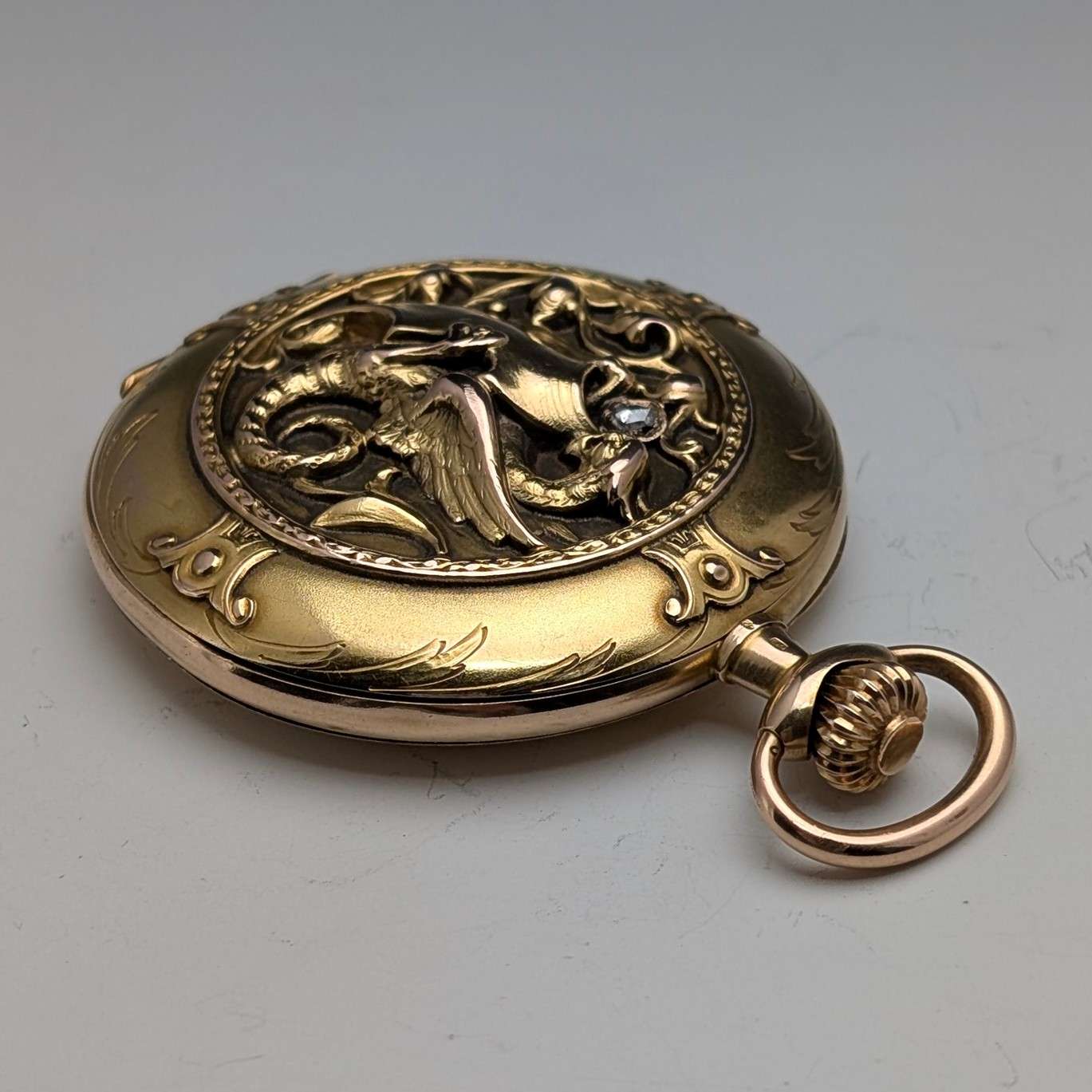 18K ゴールド 懐中時計 ケース 1913年頃 ゼニス 懐中時計 ドラゴンレリーフ彫刻 K18ゴールド ハンター