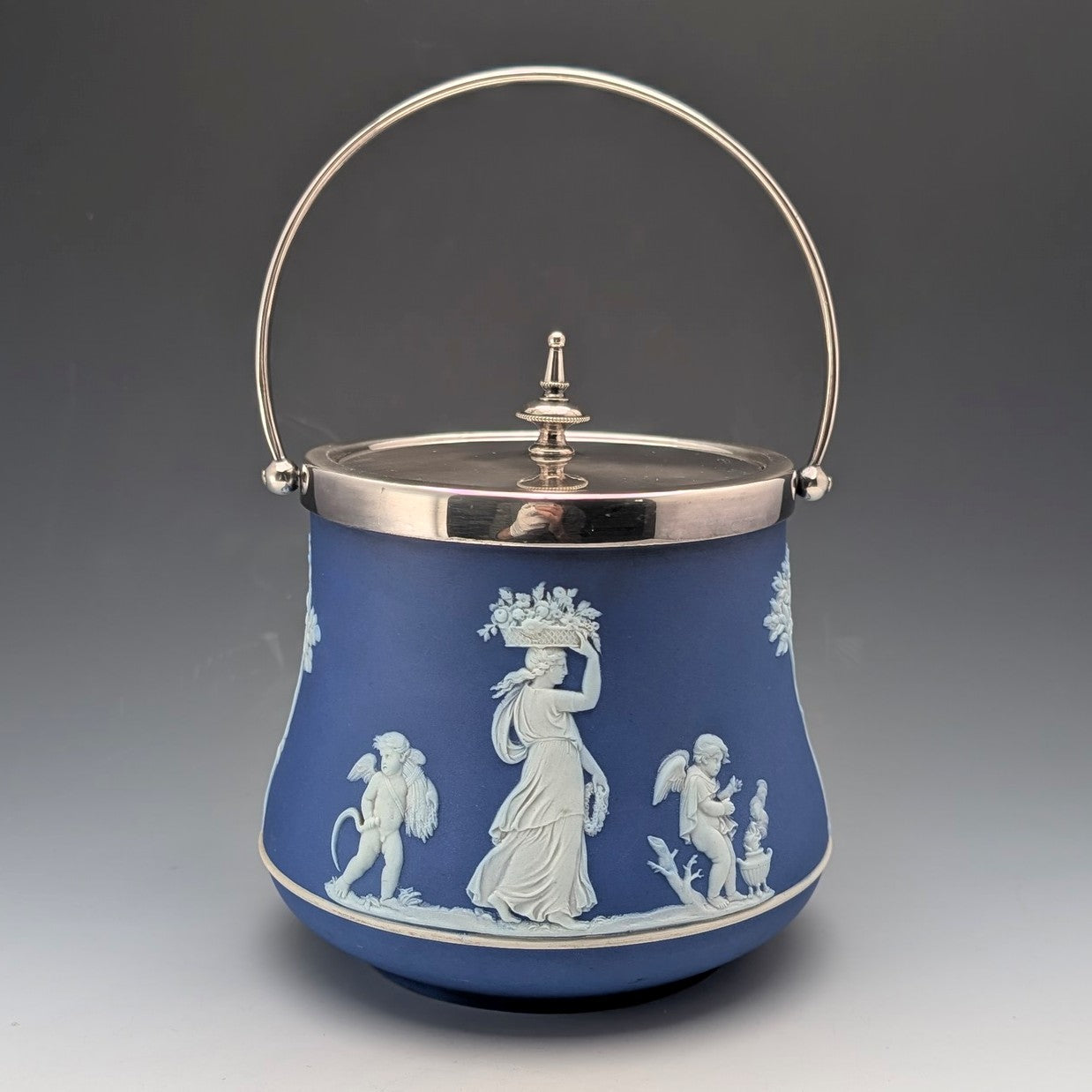 英国アンティーク ウェッジウッド ビスケットバレル ジャスパーウェア