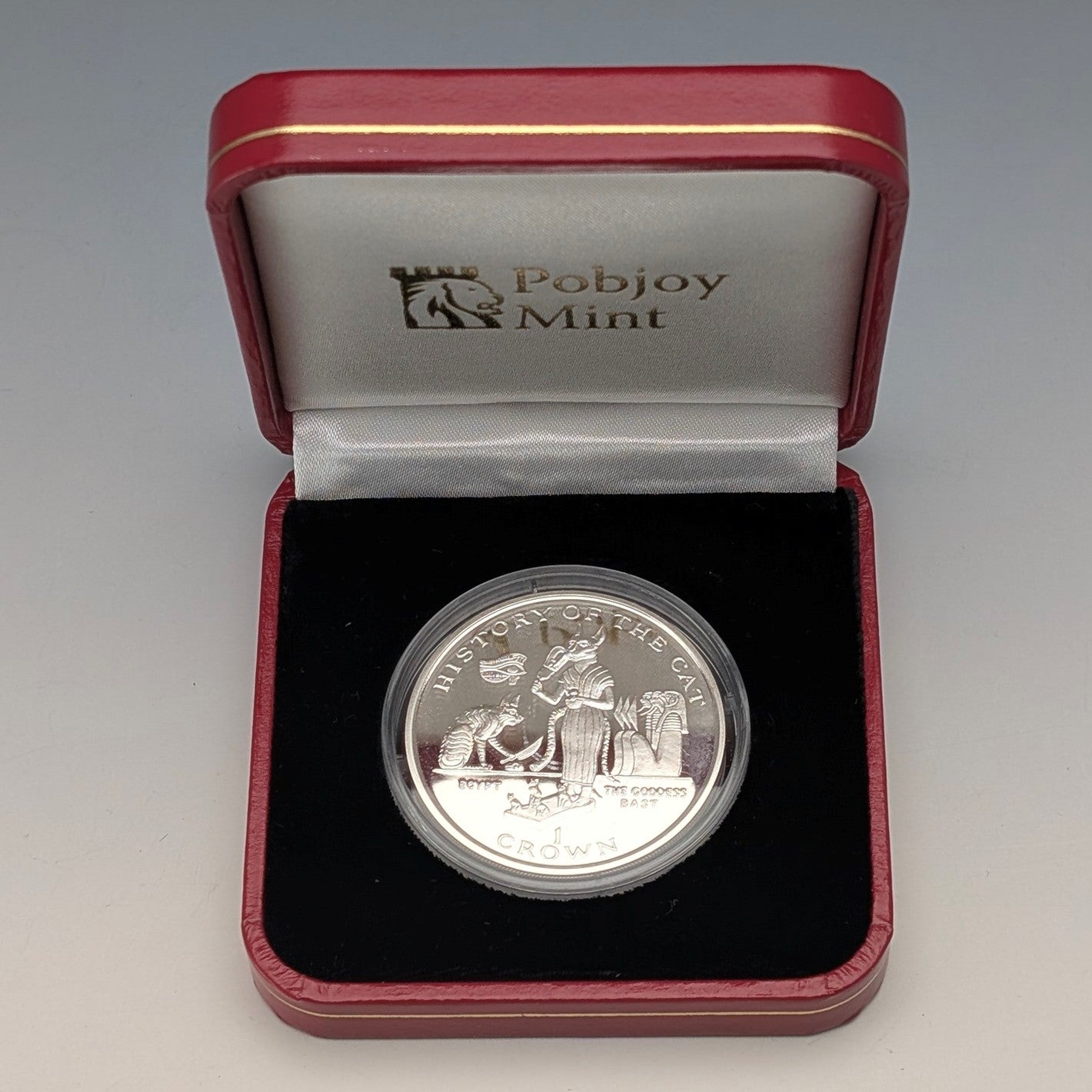 英国マン島 クラウン銀貨 「猫の歴史：バステト神」PobjoyMint ケース