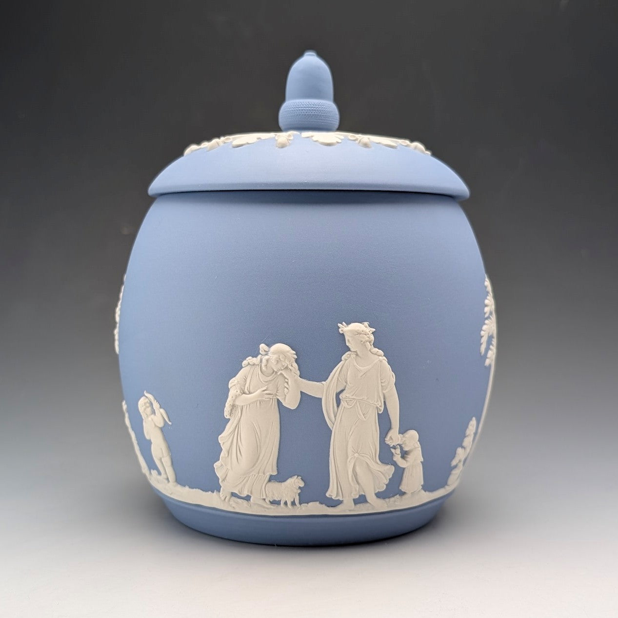 英国ヴィンテージ ウェッジウッド ビスケットバレル ジャスパーウェア