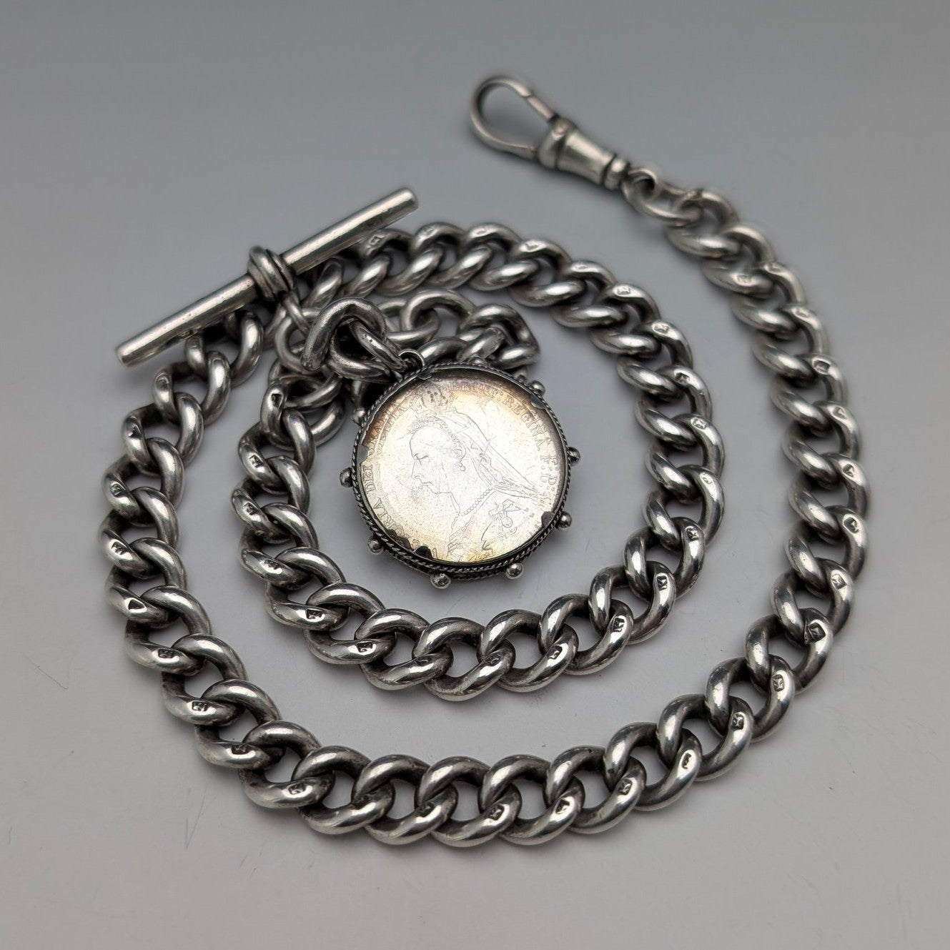 純銀製 シルバー 925 アルバートチェーン アンティーク 46g クロムハーツ アルバートチェーン – SILVER-LUG