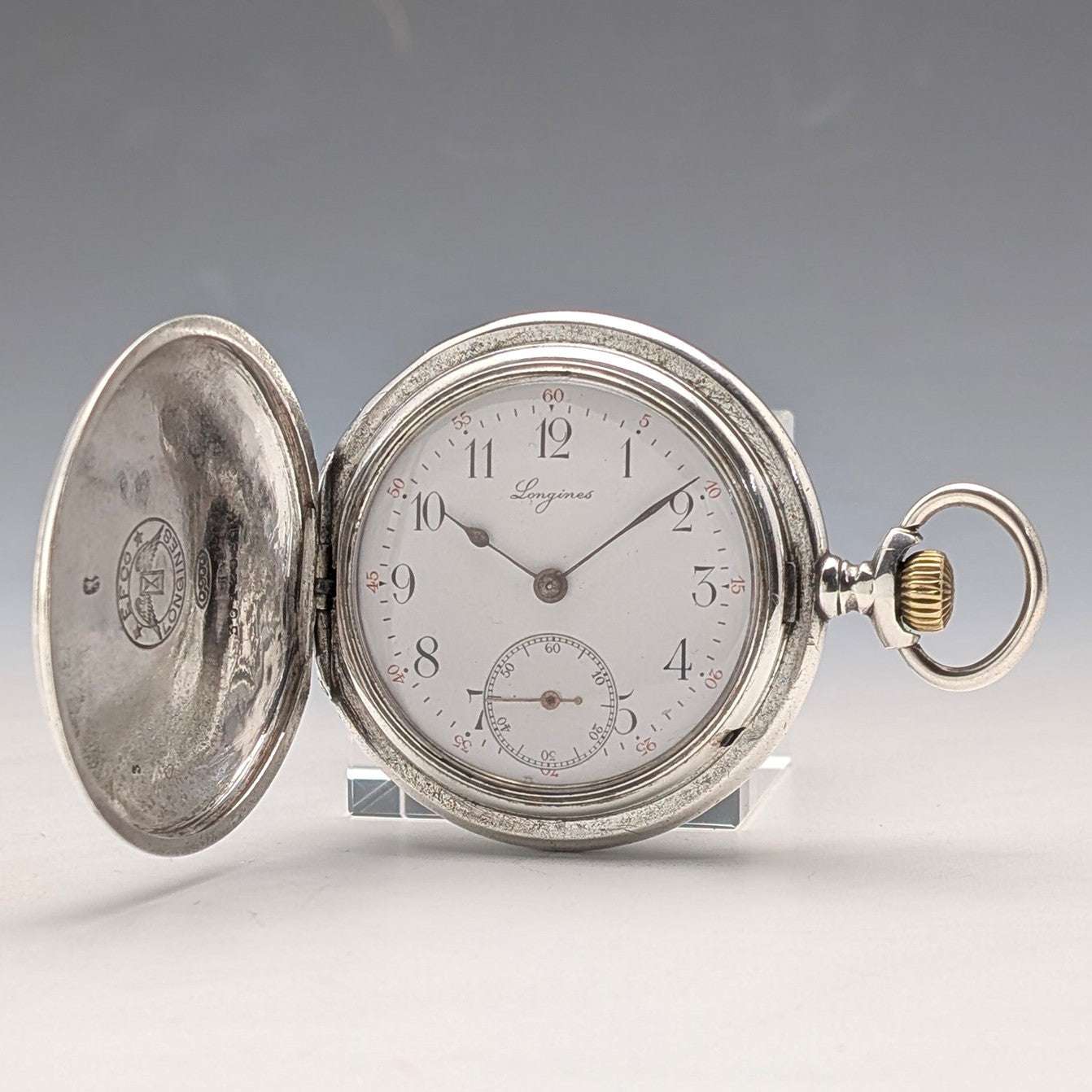 1913年頃 アンティーク ロンジン 懐中​時計 銀側ハンターケース 動作良好 1913年頃 アンティーク ロンジン 懐中時計 銀側ハンターケース 動作