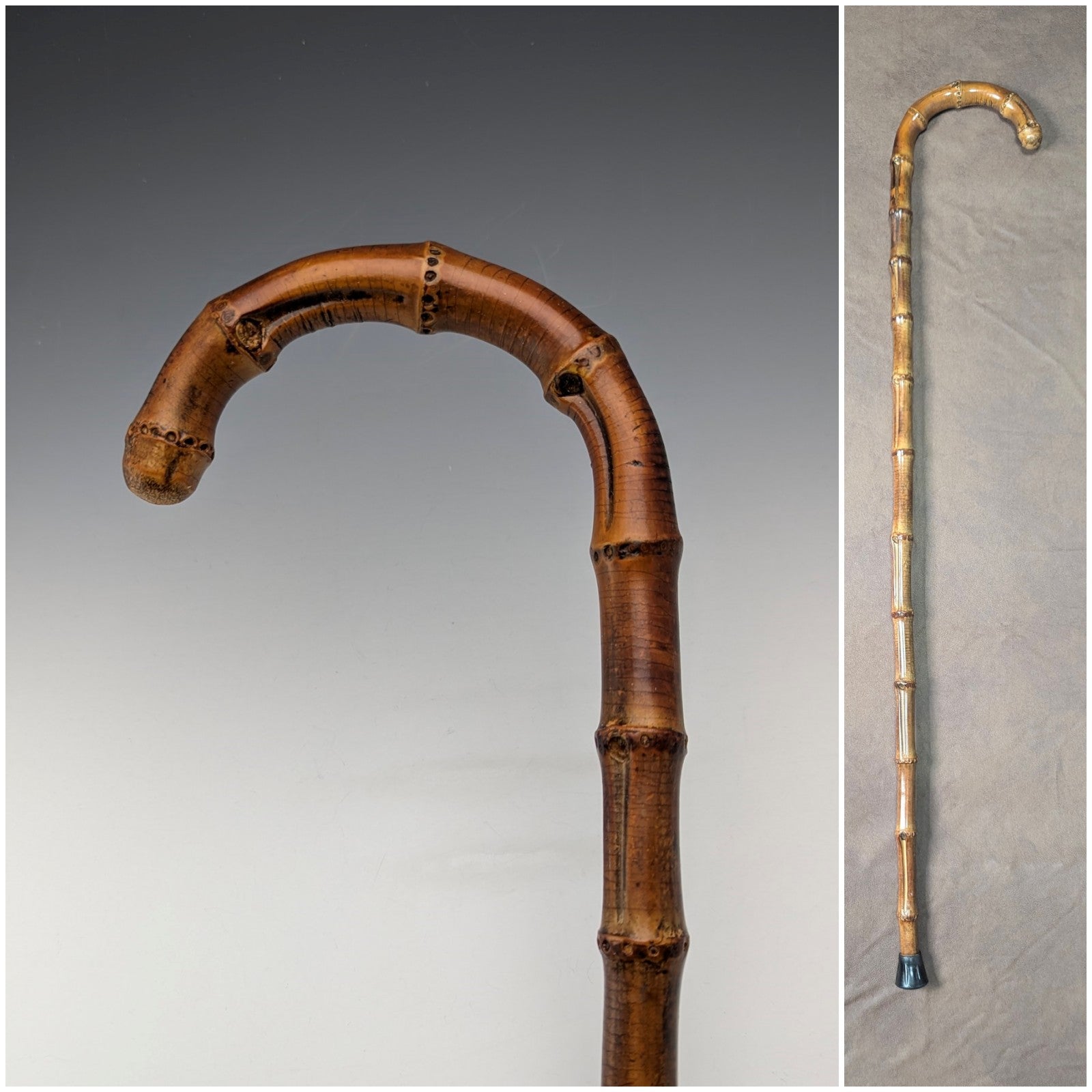 アンティーク 紳士用 バンブー 曲がりハンドルステッキ 杖 87cm