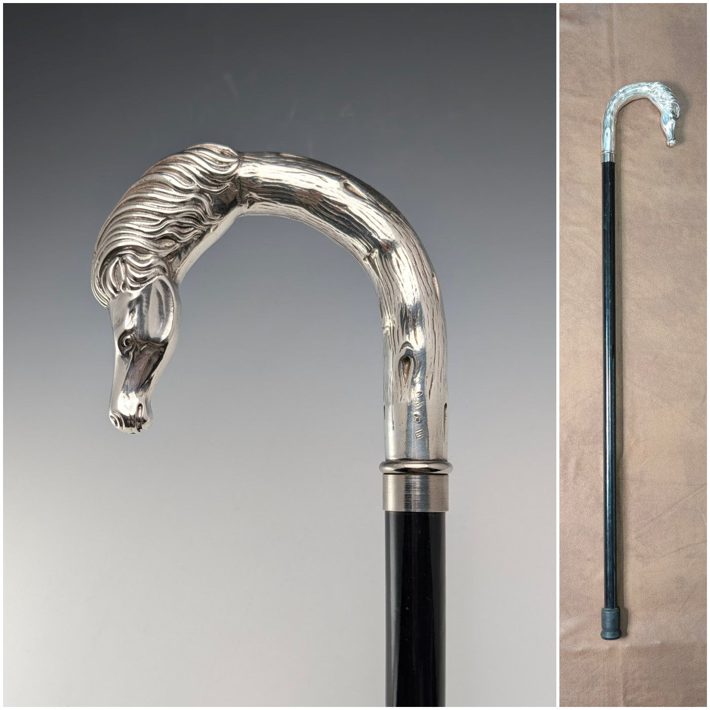 1920年頃 英国アンティーク 紳士用ステッキ 杖 純銀製 丸ハンドル 87cm