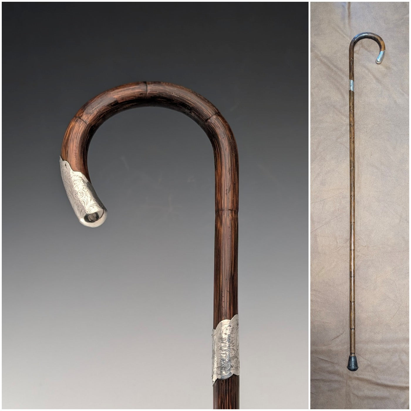 1910年 英国アンティーク ブラウンシャフト 曲がりハンドル 純銀装飾