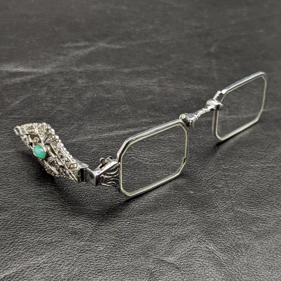 アンティーク 携帯用折りたたみ式眼鏡 マルカサイト装飾 ロニエット 