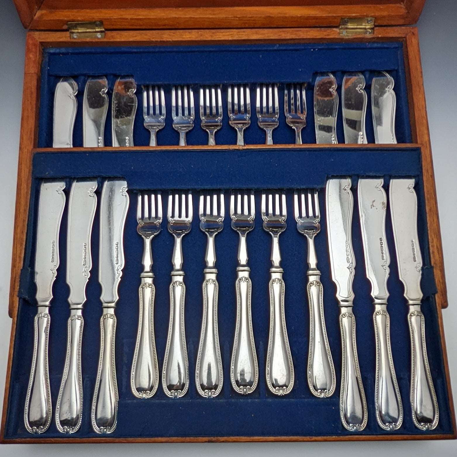 1879 British antique silver plate flat cutlery 12x2 set Elkington