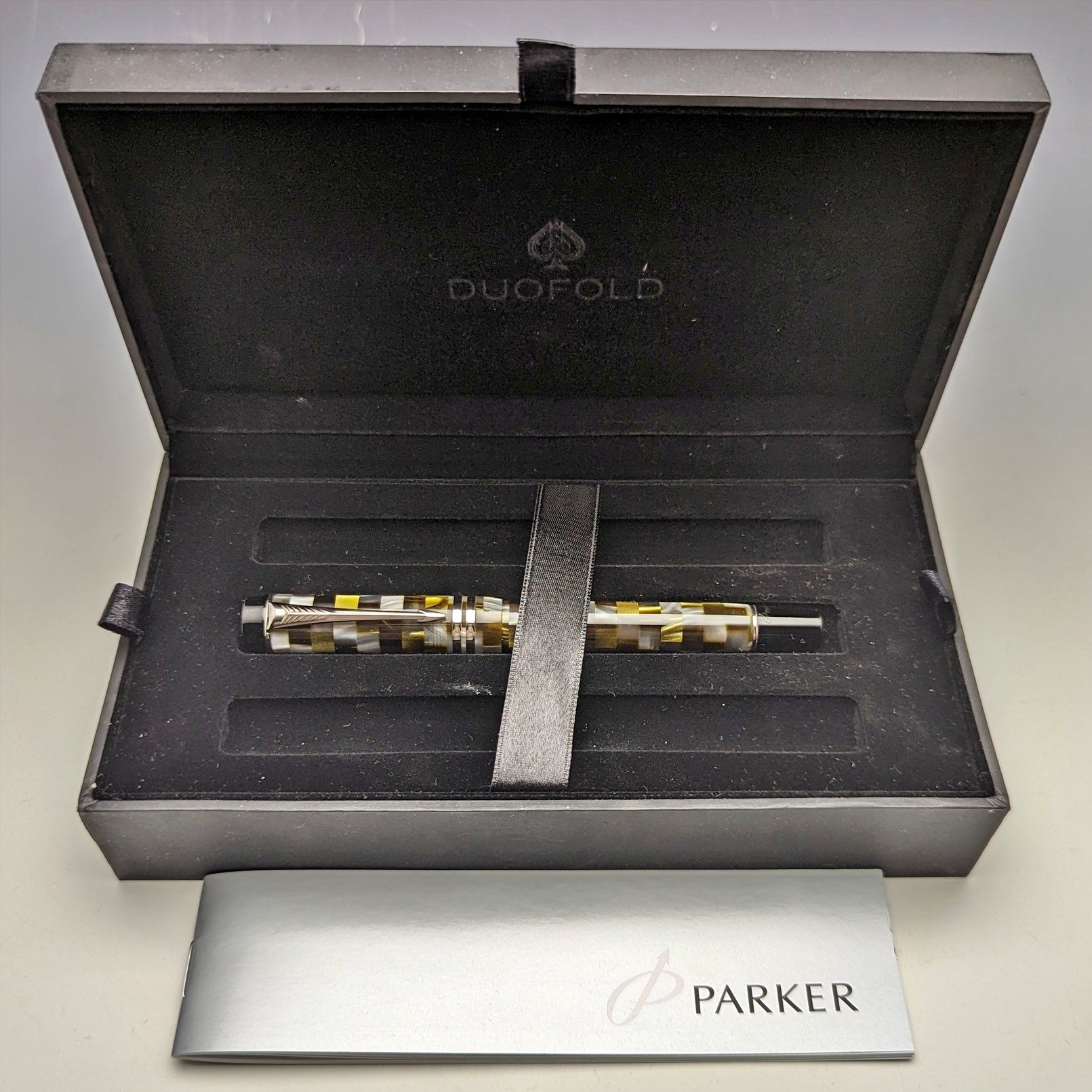 英国製 パーカー（PARKER） デュオフォールド ローラーボールペン グリーンチェック 箱入り