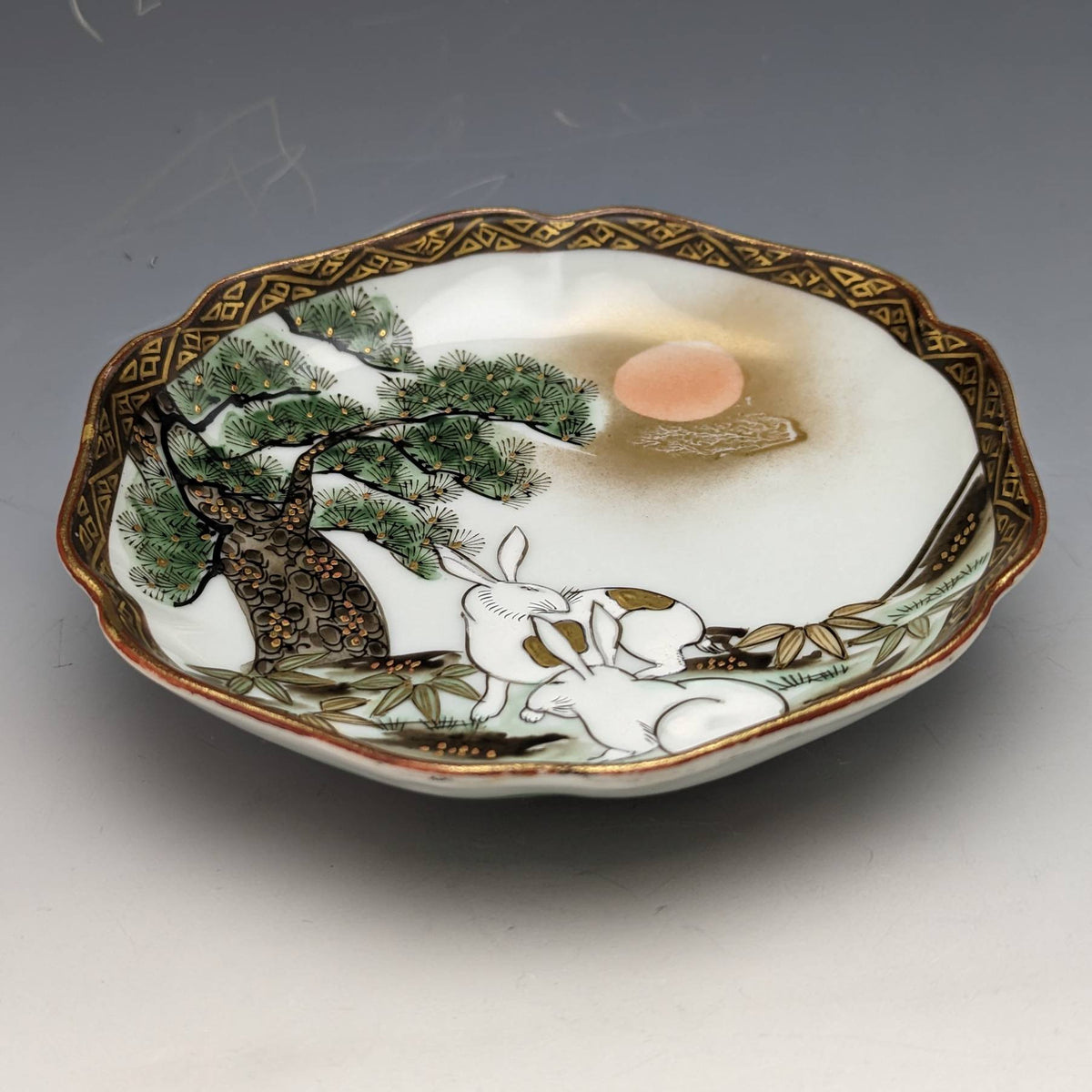 Japanese antique Meiji period Kutani ware rabbit pattern small plate ...