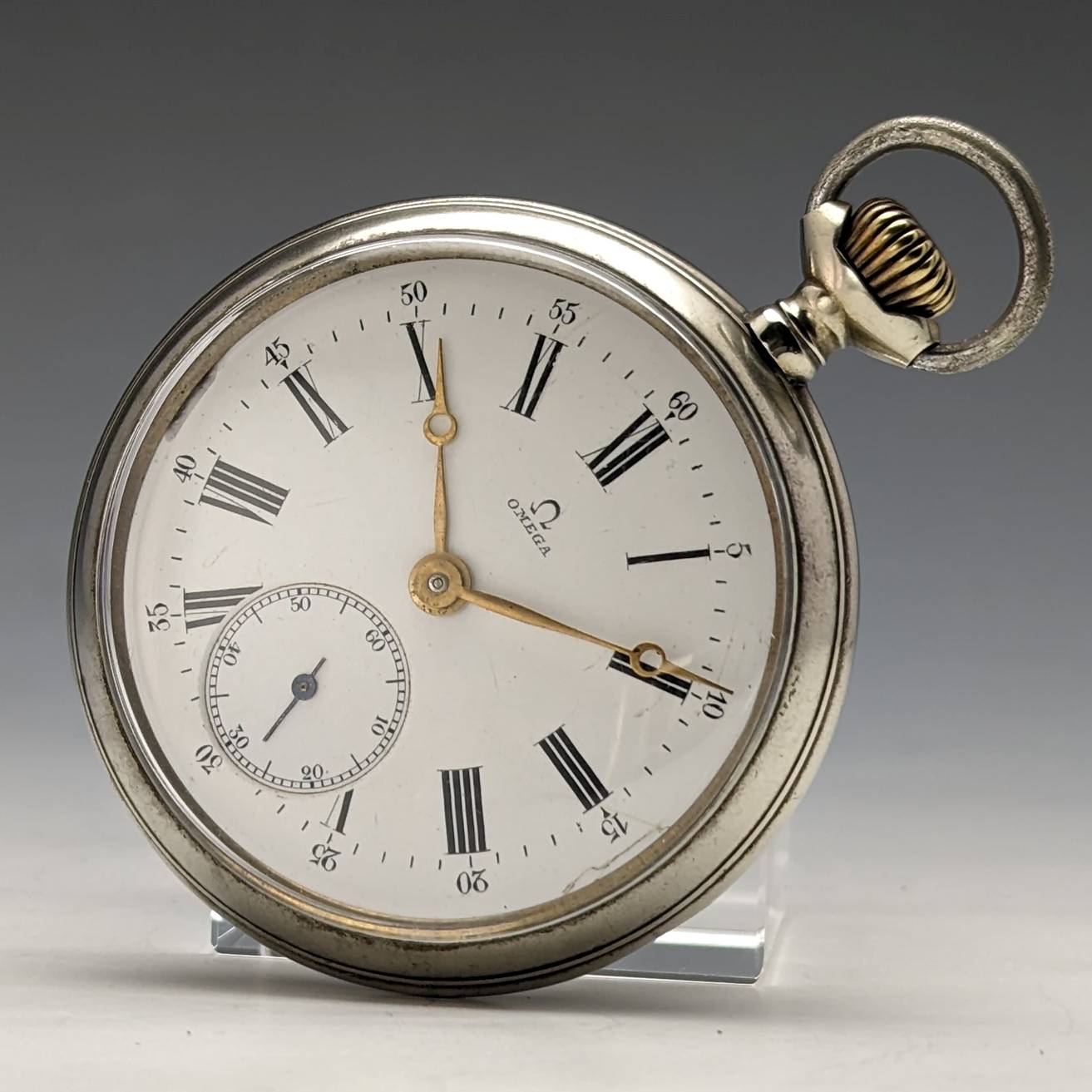 ΩOMEGA オメガ アンティーク懐中時計 1910年頃 アンティーク オメガ 懐中時計 銀側彫刻ケース