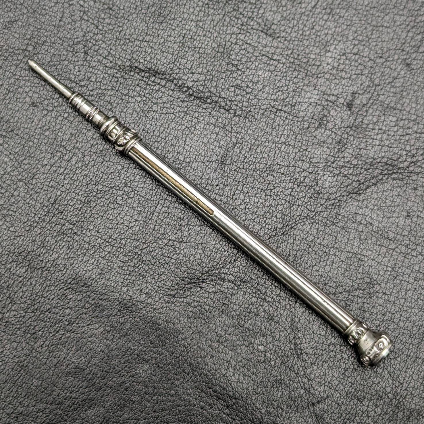 アンティークシルバーのシャープペン 1880年頃 アンティーク 純銀製シャープペンシル 伸縮式77-100mm