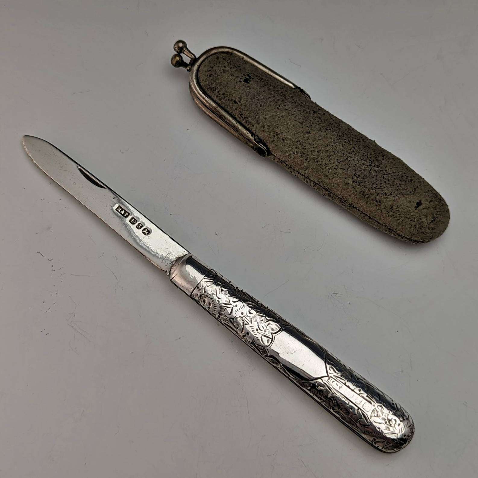 1897年 英国アンティーク 純銀製 折りたたみペンナイフ Hilliard and 