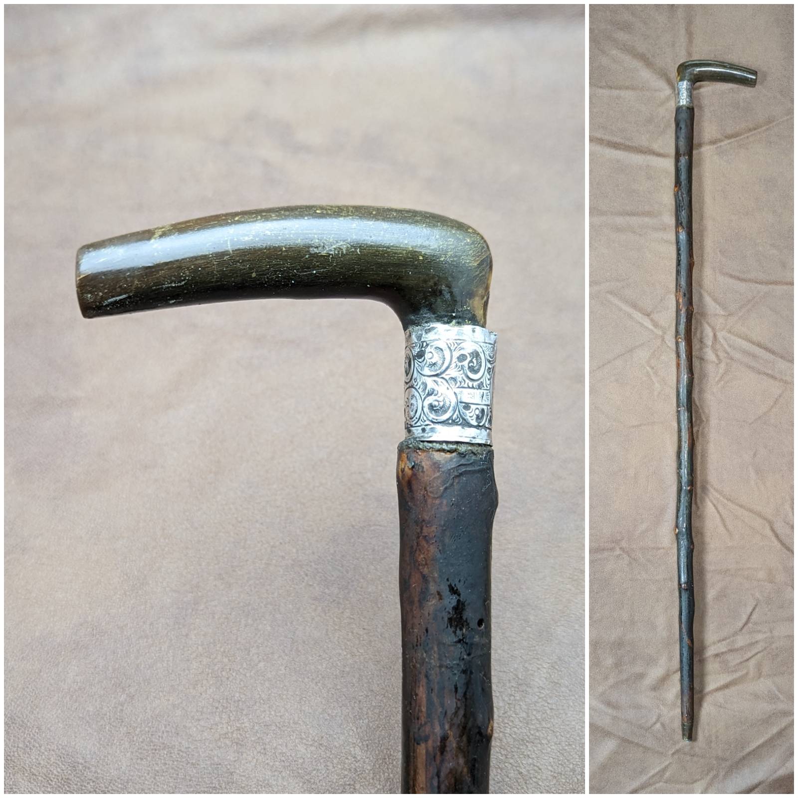 1901年 英国アンティーク 紳士用ステッキ 杖 ホーン製 L字ハンドル 81cm