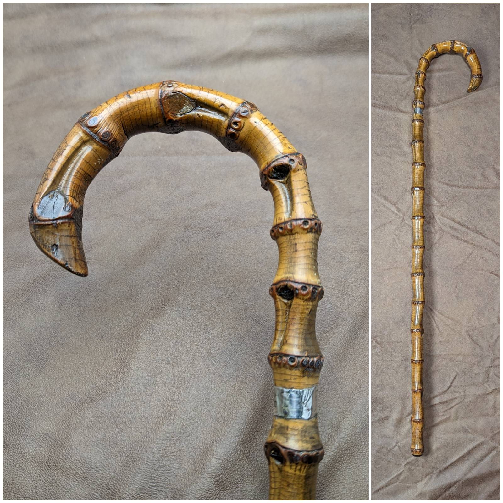 1919年 英国アンティーク ブラウンシャフト ドッグヘッドハンドル 純銀装飾 杖 87cm Jonathan Howell 1919年 英国アンティーク ブラウンシャフト ドッグヘッド